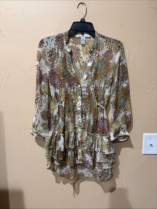 American Rag Tops - American Rag Floral Print Button Front Top in Mustard, Brown, Blue